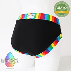 LADY DAYS PERIOD PANTS - BLACK WITH RAINBOW STRIPED BANDS - MADE IN THE UK