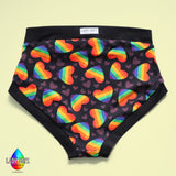 Hand made high waist brief period pants with rainbow hearts  | Made in the U.K by Lady Days™