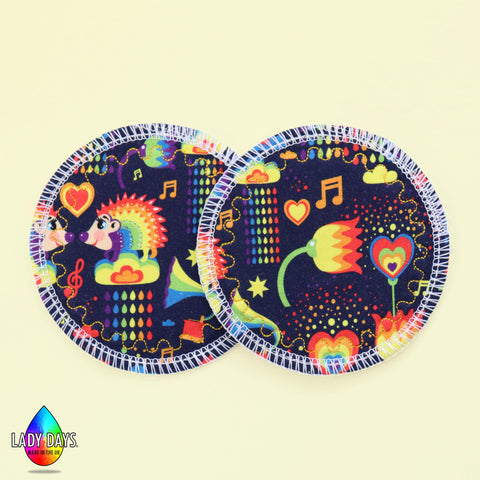 Rainbow hedgehogs Reusable Washable Breast Pads | Made in the U.K by Lady Days