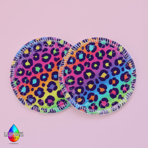 Rainbow Leopard Print Reusable Washable Breast Pads | Made in the U.K by Lady Days