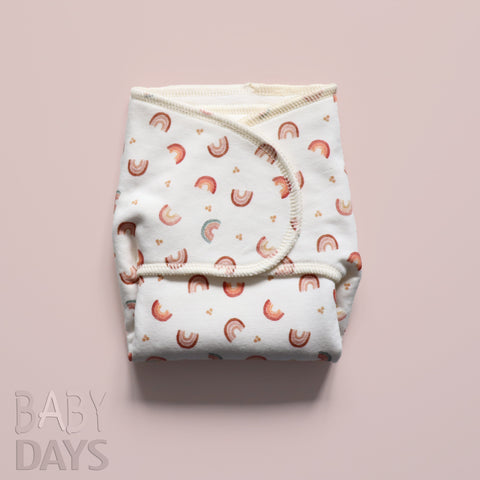 BABY DAYS NEWBORN PREFLAT CLOTH NAPPY MADE IN THE UK RAINBOW DESIGN 