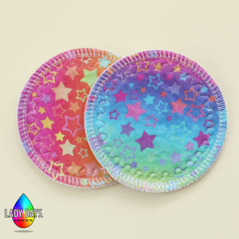 Rainbow Stars Reusable Washable Breast Pads | Made in the U.K by Lady Days
