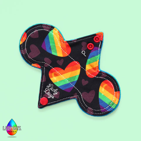 Rainbow Hearts Print 7" Reusable Cloth Panty Liner | Made in the U.K by Lady Days™
