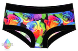 Rainbow Rose Print Scrundies Shorties Pants | Made in the U.K by Lady Days