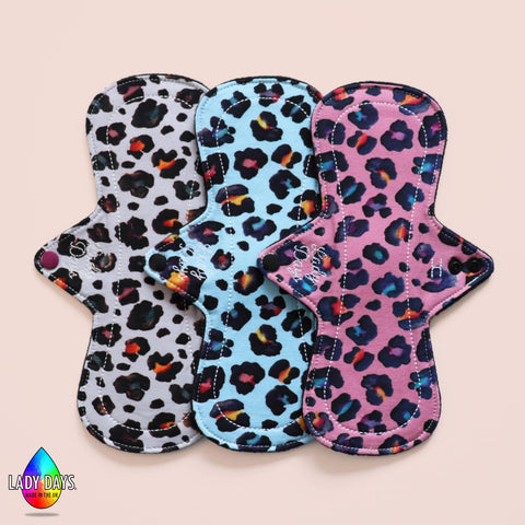 10" Heavy Reusable Cloth Sanitary Pad Set in Leopard Print | Made in the U.K by Lady Days™