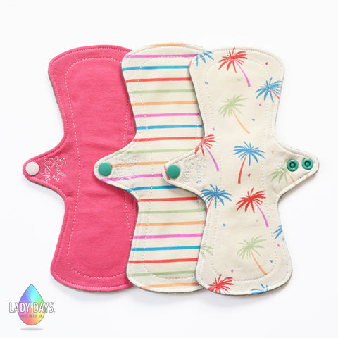 lady days 9" regular absobency cloth pads set of 3 palm tree mix designs